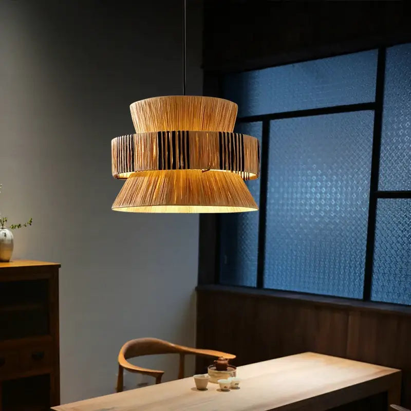 Japanese Homestay Vintage Pendant Light Living Room Handmade Woven Straw Art Rattan Chandelier Dining Room Bedroom