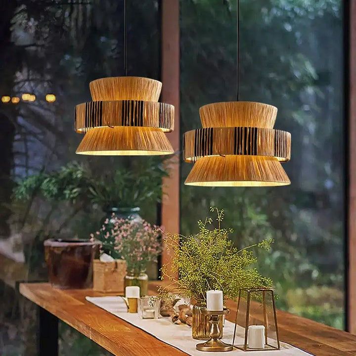 Japanese Homestay Vintage Pendant Light Living Room Handmade Woven Straw Art Rattan Chandelier Dining Room Bedroom