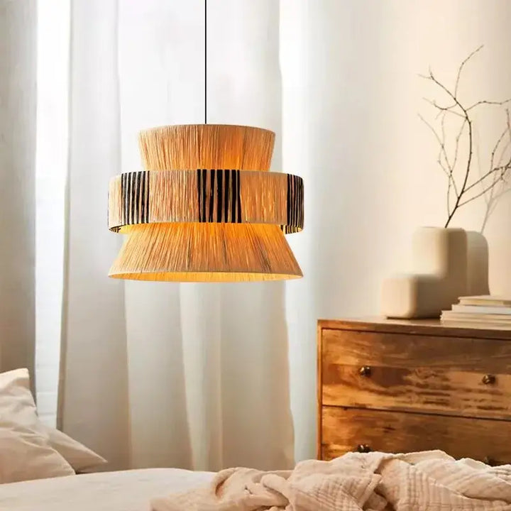 Japanese Homestay Vintage Pendant Light Living Room Handmade Woven Straw Art Rattan Chandelier Dining Room Bedroom