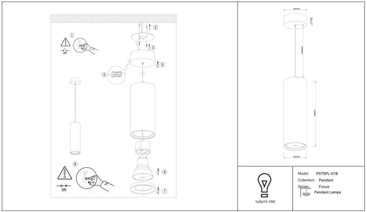 Suspension focus cylindrique avec finition métallique au-dessus d’un îlot en tube fin pour un éclairage minimaliste