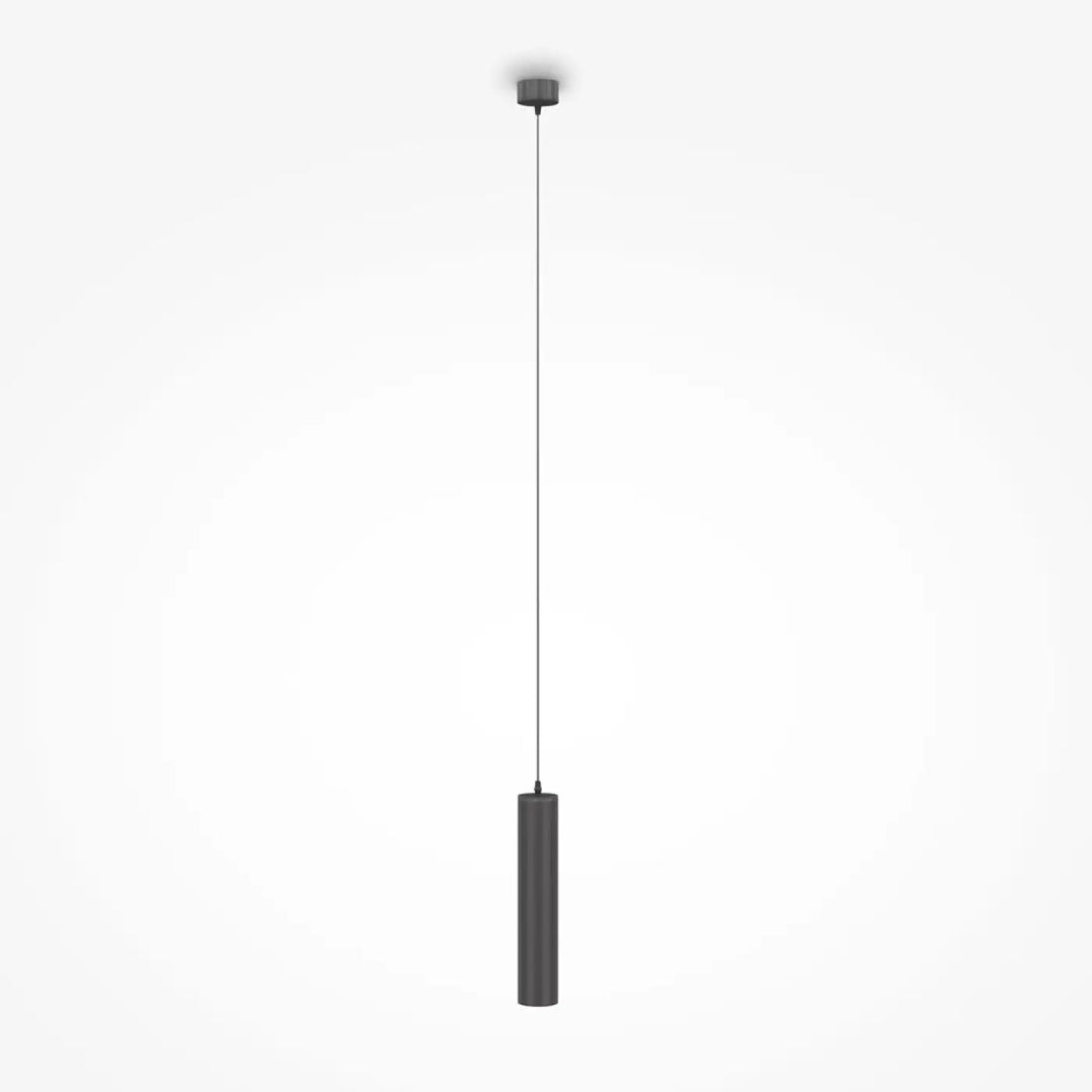 Suspension focus cylindre en aluminium noir mat au design minimaliste, idéale au-dessus d’un îlot avec tube fin