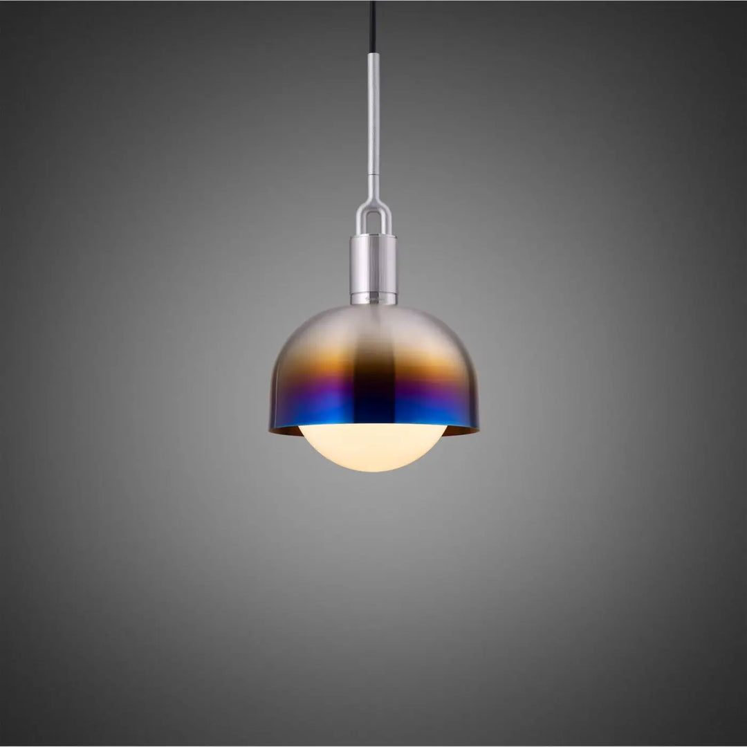 Suspension Forked Medium à abat-jour et globe opale, finition acier brûlé #couleur_multicolore