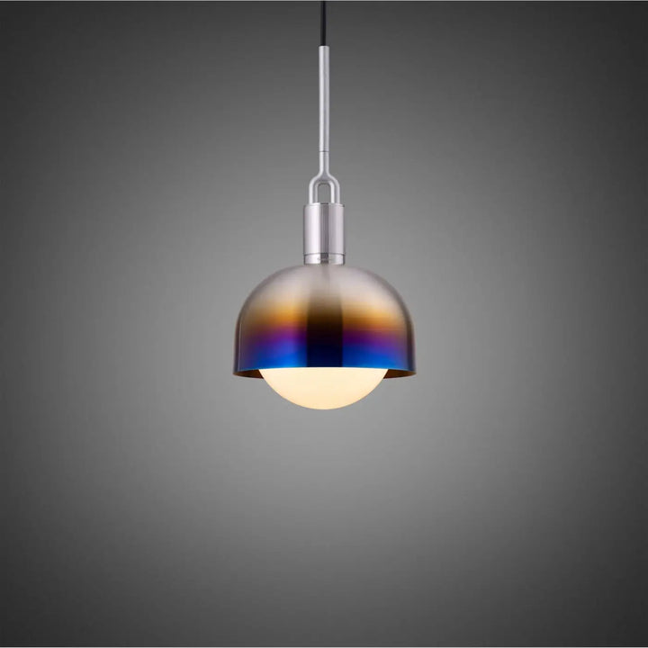Suspension Forked Medium à abat-jour et globe opale, finition acier brûlé #couleur_multicolore