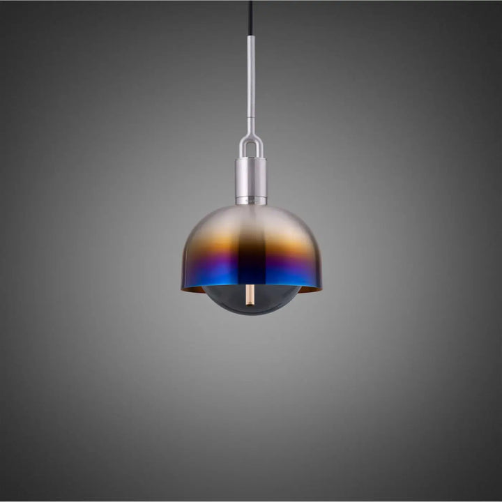 Suspension Forked Medium à abat-jour et globe fumé, finition acier brûlé #couleur_multicolore