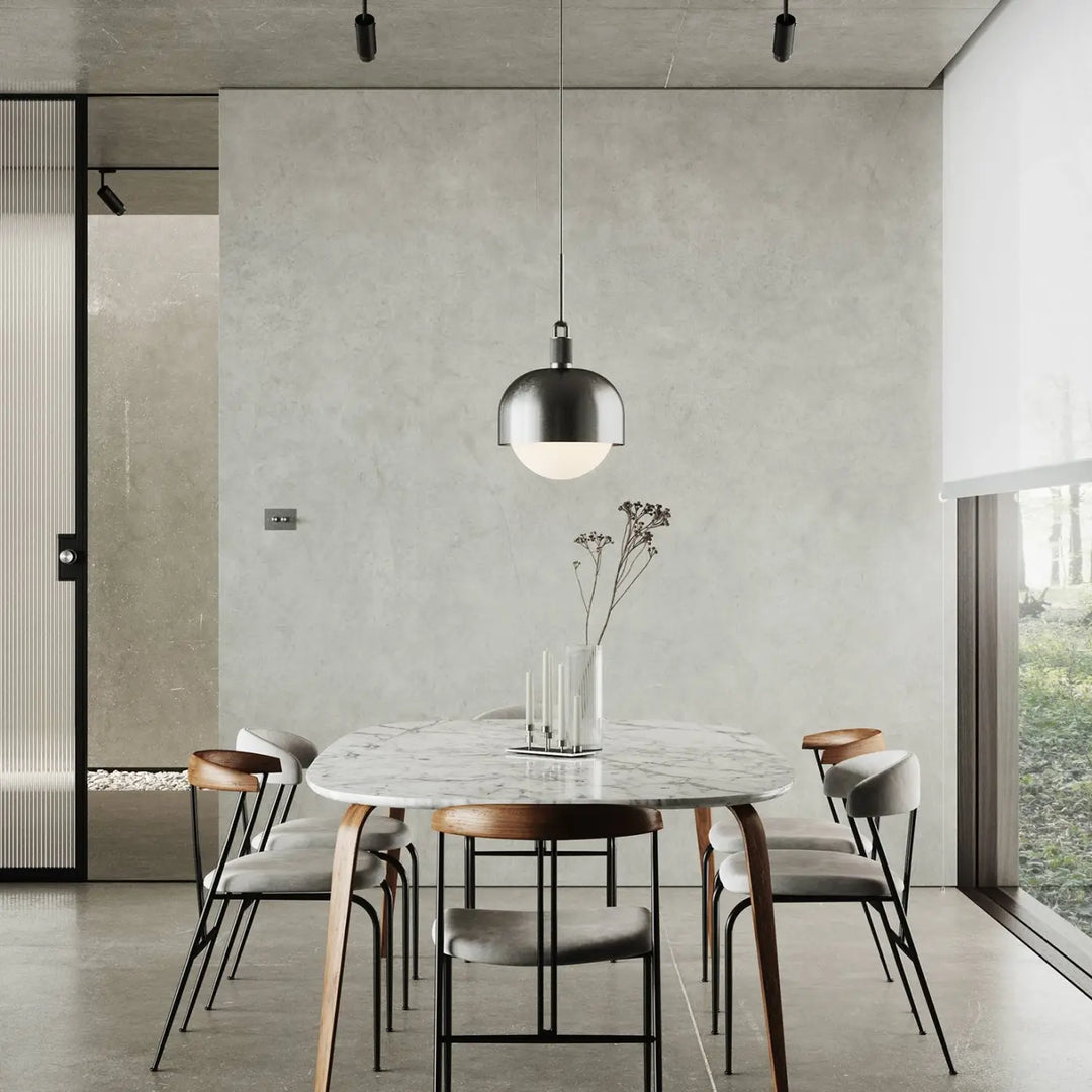 Suspension Forked Large à abat-jour et globe opale #couleur_gris