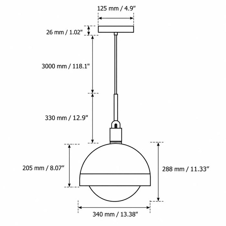 Suspension forked modèle moyen avec abat-jour globe en verre sphérique et chaîne métallique fine pour éclairage minimaliste