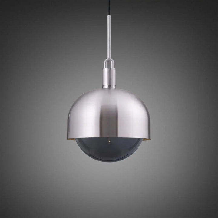 Suspension Forked Large à abat-jour et globe fumé, finition acier #couleur_argent