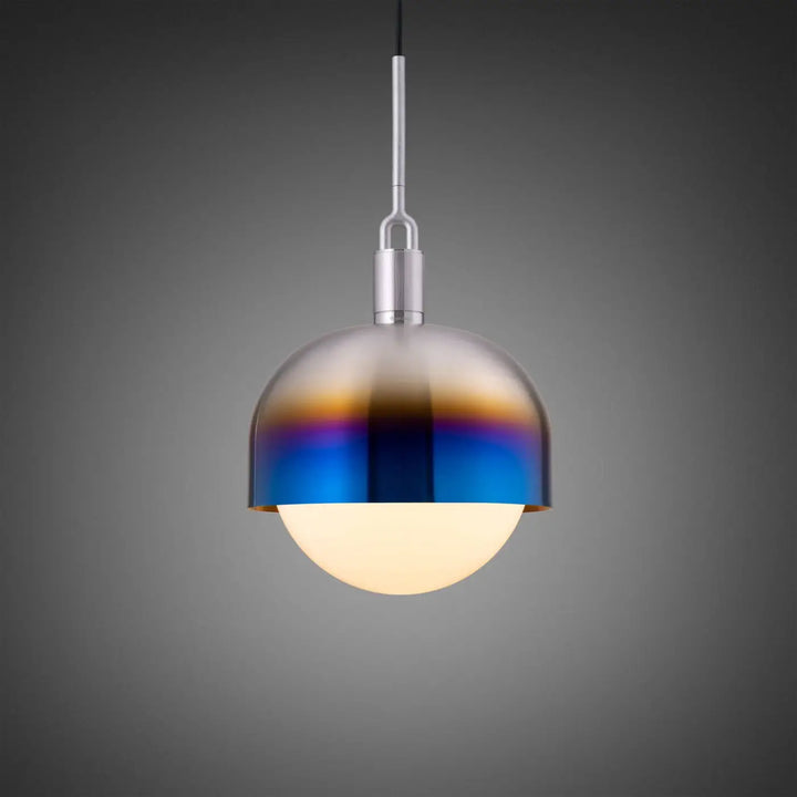 Suspension Forked Large à abat-jour et globe opale, finition acier brûlé #couleur_multicolore