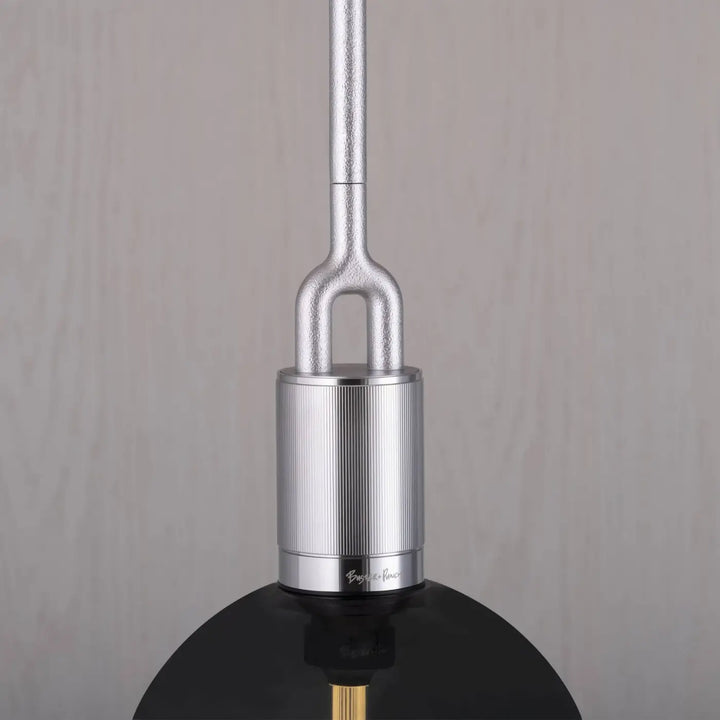 Suspension Forked Medium finition acier avec globe en verre fumé #couleur_argent