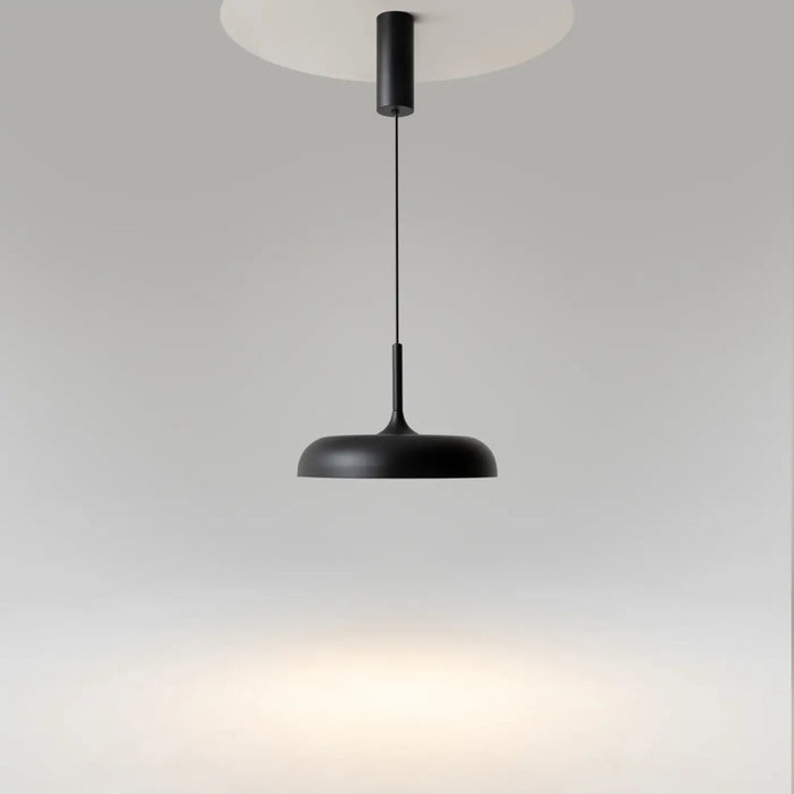 Suspension gerhard coupole arrondie noire mate avec led intégrée et cordon mince au design minimaliste