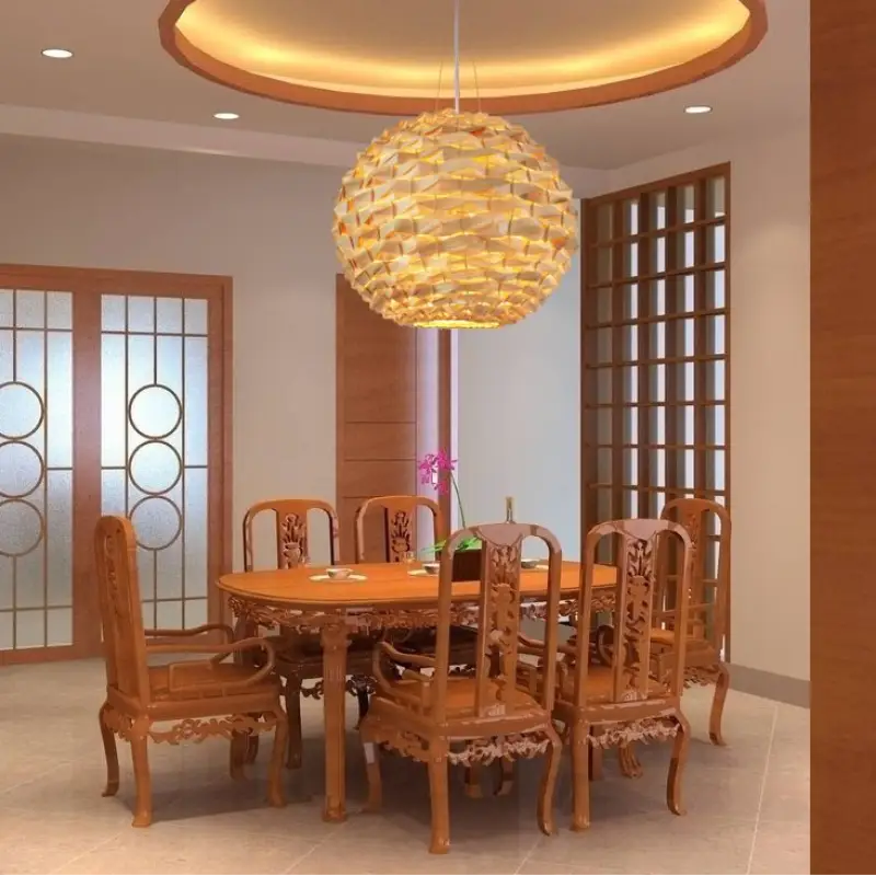 Suspension Globe Tressé Bois Design Scandinave Salle à Manger