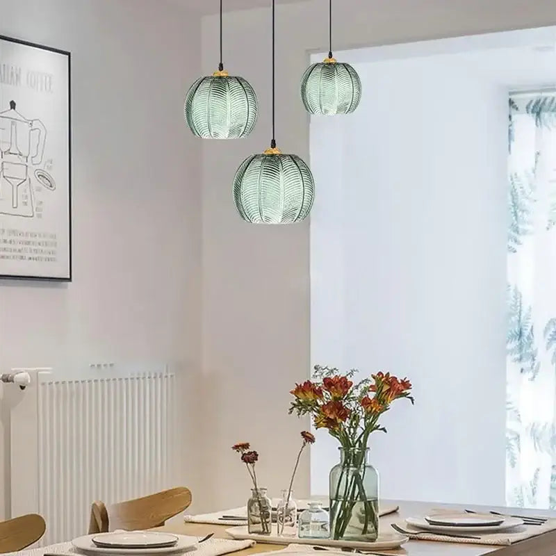 Glass Nordic Pendant Light Leaf Pattern Hanging Light For Bedroom Living Room Kitchen Island Retro Indoor Decorative