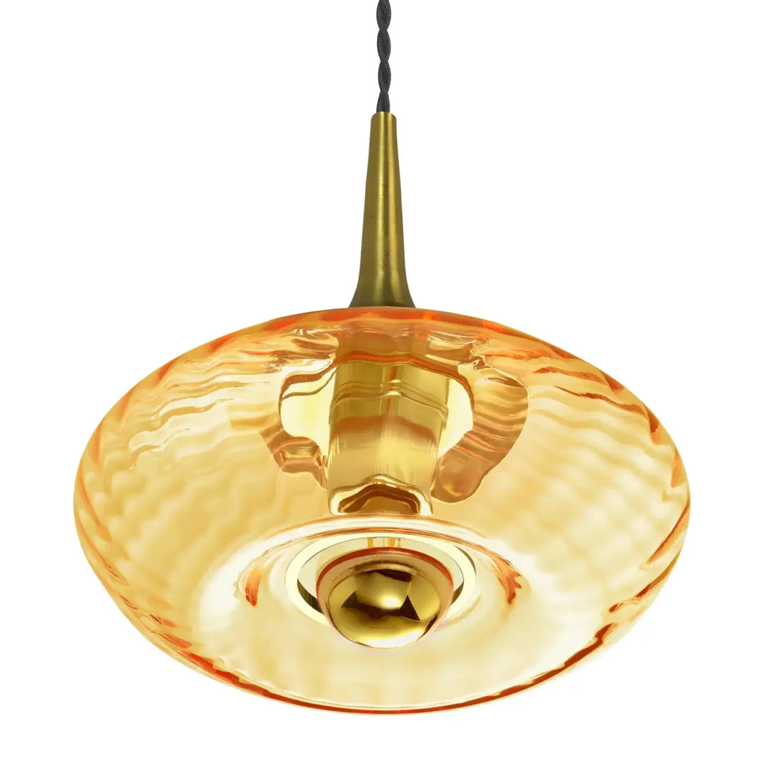 Suspension grace en verre soufflé amber avec texture martelée et accents en laiton modèle grace