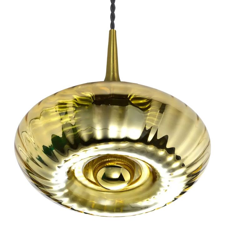 Suspension luminaire grace en verre soufflé doré avec design moderne et cordon torsadé modèle grace