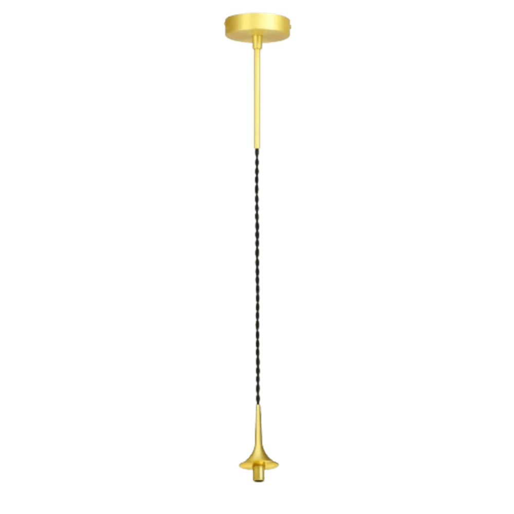 Suspension grace en verre soufflé avec finition dorée et tige noire texturée pour un éclairage moderne élégant