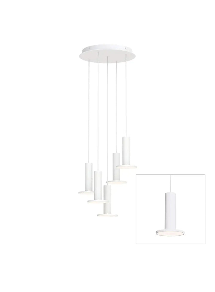 Suspension Cielo Plus Chandelier blanche, grappe de 5 suspensions
