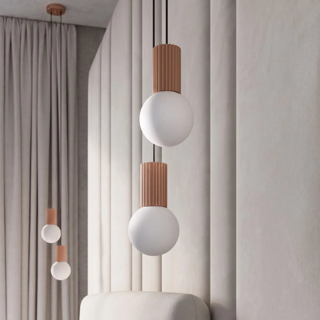 Suspension Luminaire moka allumée, vue rapprochée