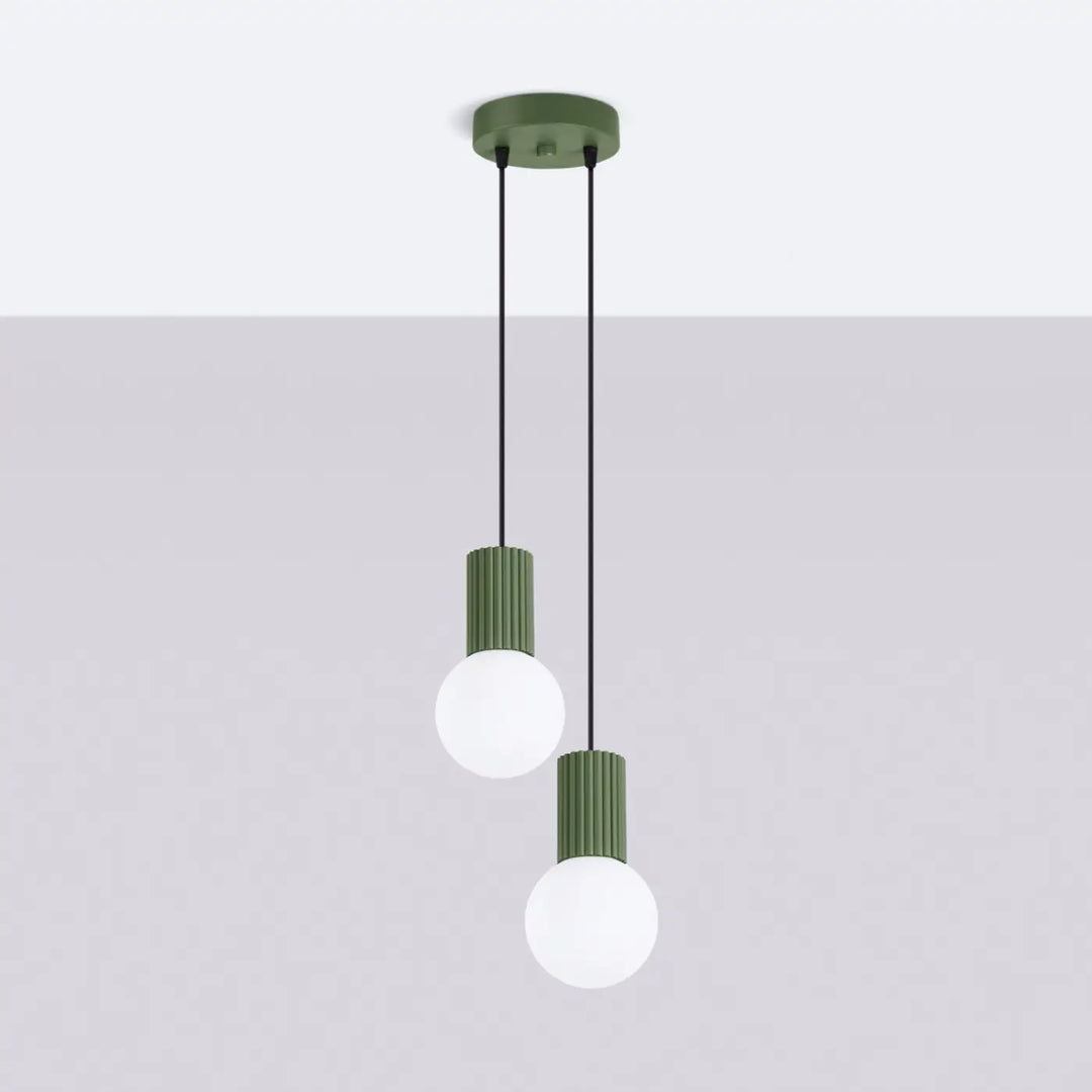 Suspension Luminaire vert olive éteinte, vue rapprochée