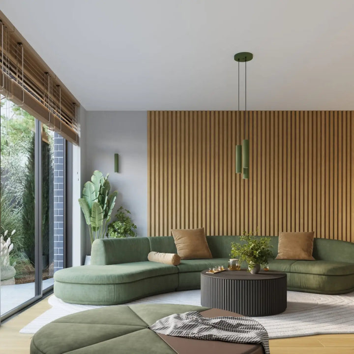 Suspension Luminaire vert olive dans un intérieur contemporain