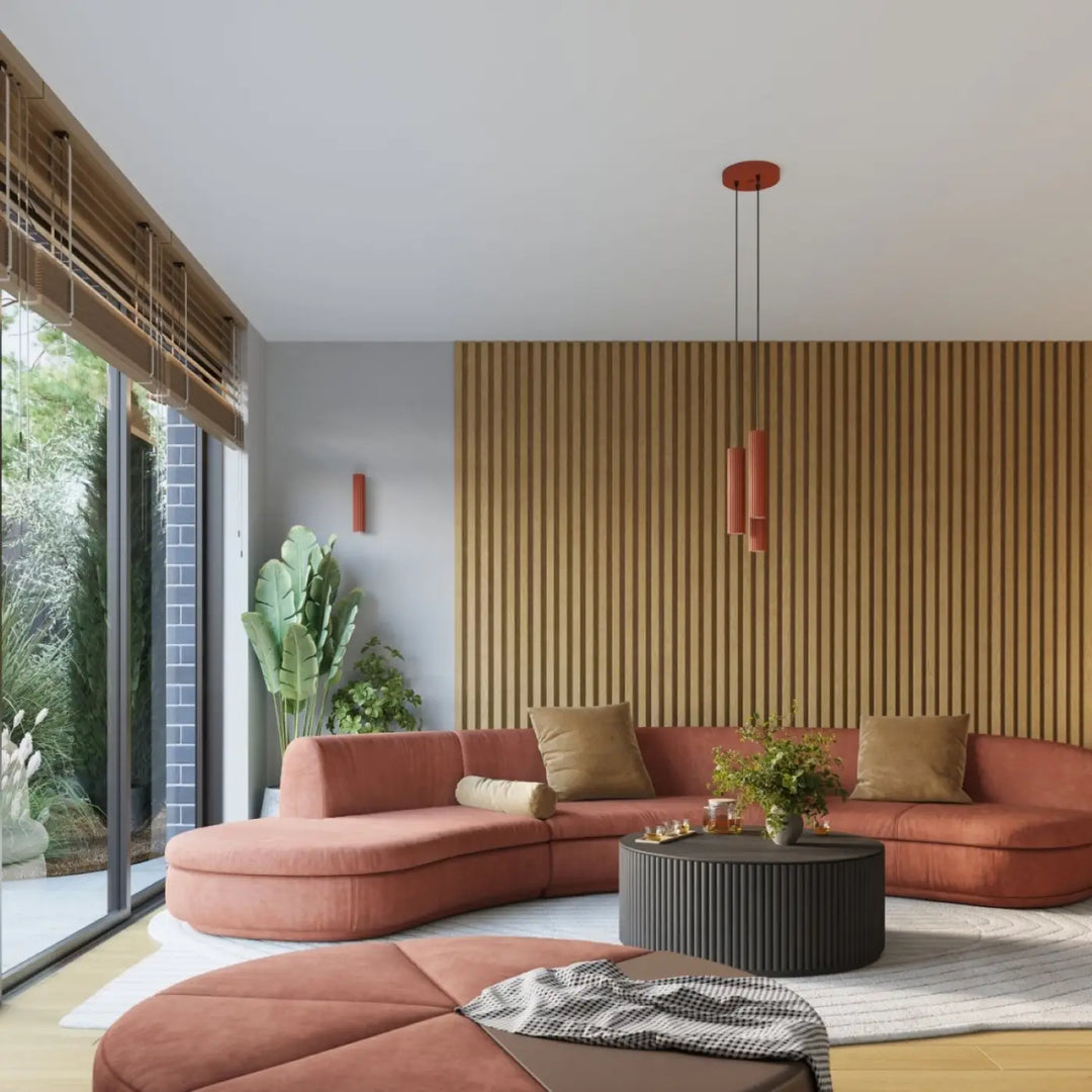 Suspension Luminaire ocre rouge dans un intérieur contemporain