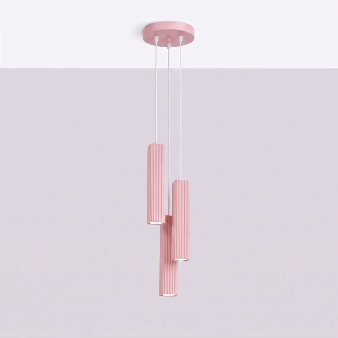 Suspension Rayo rose en grappe à 3 tubes cannelés, éteinte