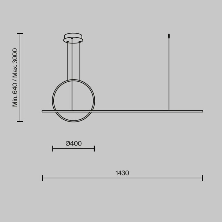Suspension halo arc lumineux minimaliste en acier doré avec cadre circulaire noir et barre horizontale élégante