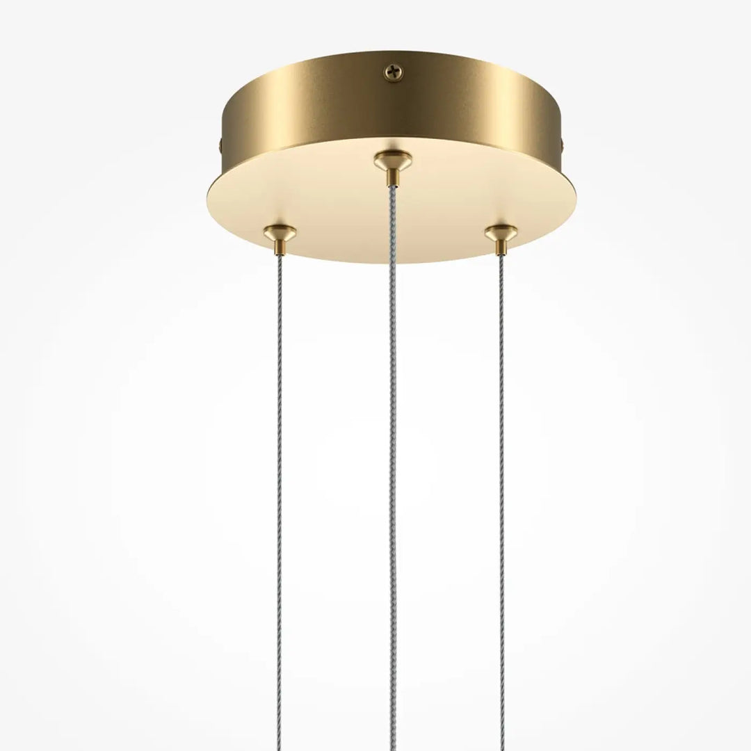 Suspension halo arc lumineux en acier doré avec trois cordons torsadés en métal finissant laiton