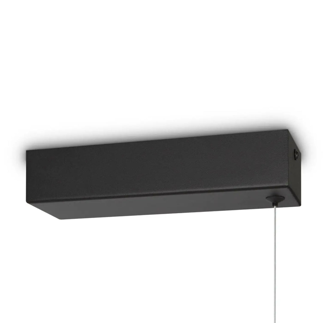 Suspension halo ligne latérale noir rectangulaire à diffusion latérale avec blanc chaud et design minimaliste