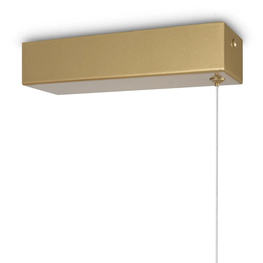 Suspension luminaire halo rectangulaire finition or avec diffusion latérale et blanc chaud à cordon blanc minimaliste
