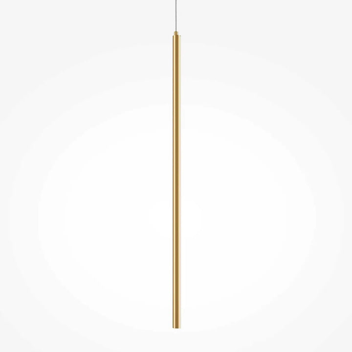 Suspension halo tube vertical en acier doré avec finition métallique lisse et design cylindrique minimaliste