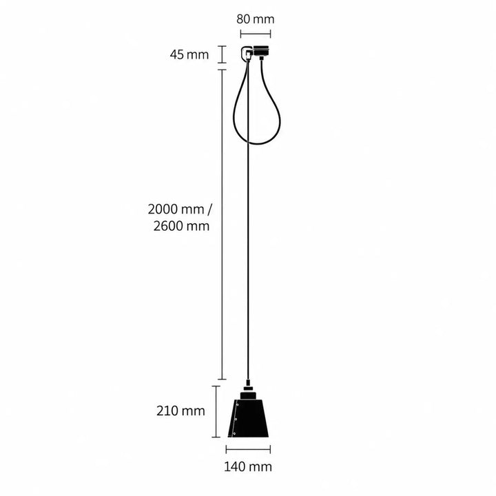 Suspension hooked abat-jour conique noir en métal massif bronze fumé avec base 140 mm et hauteur 210 mm ajustable