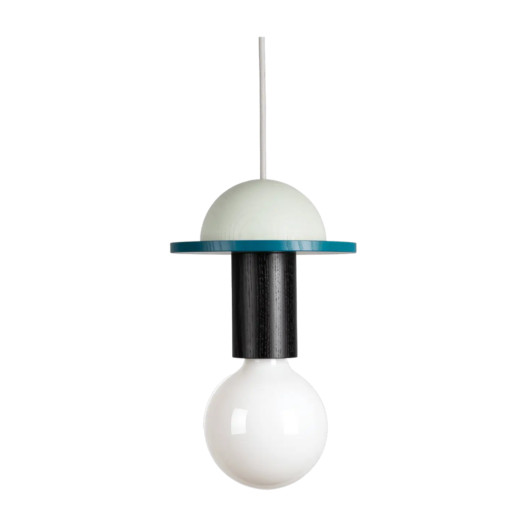 Suspension Junit Crescent en frêne tourné aux tons vert menthe, bleu-vert et noir