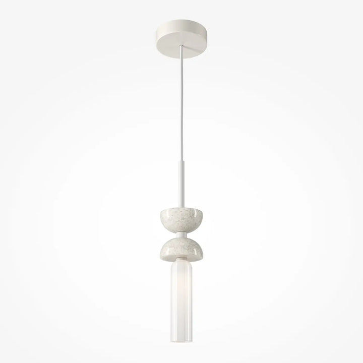 Suspension kyoto en acier noir avec lumière douce featuring des disques en marbre empilés et un cylindre en verre translucide