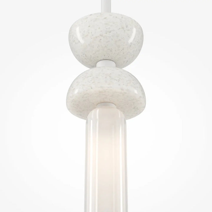 Suspension kyoto cylindre en verre blanc moucheté offrant une lumière douce au design moderne et épuré