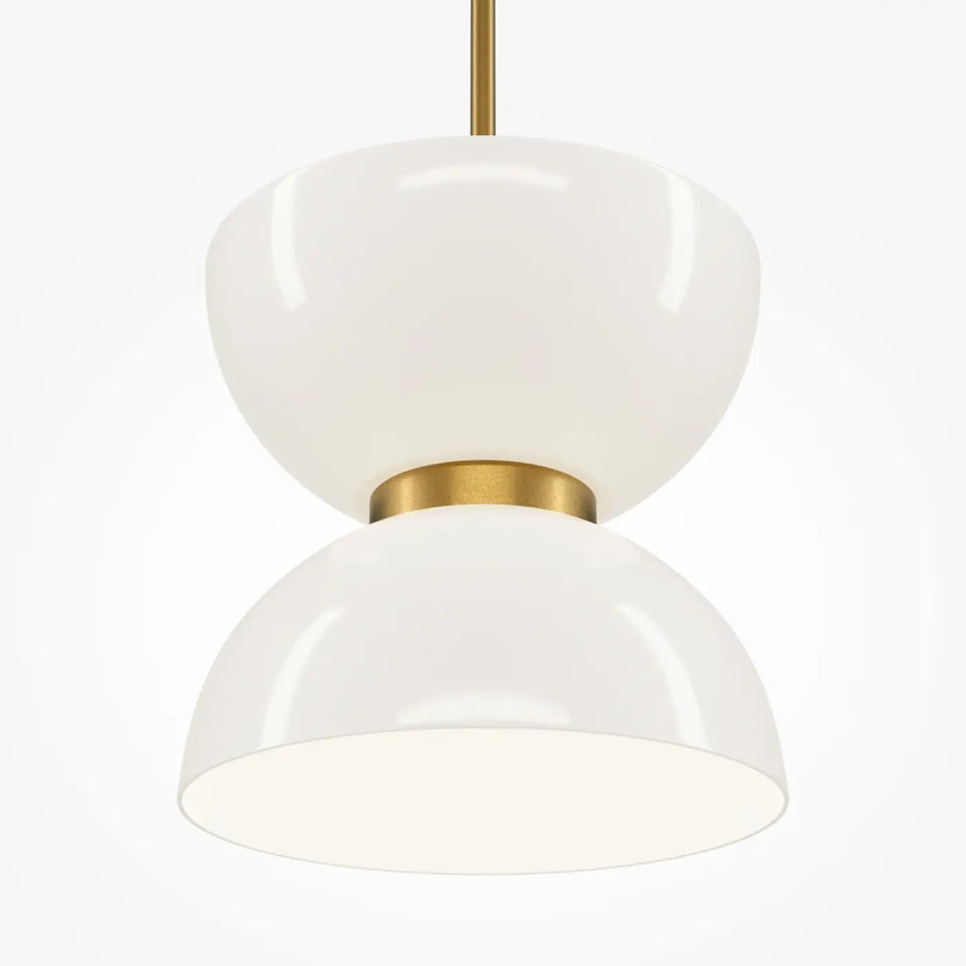 Suspension kyoto avec deux globes opalin blancs en verre opalin et anneau métal doré pour éclairage moderne