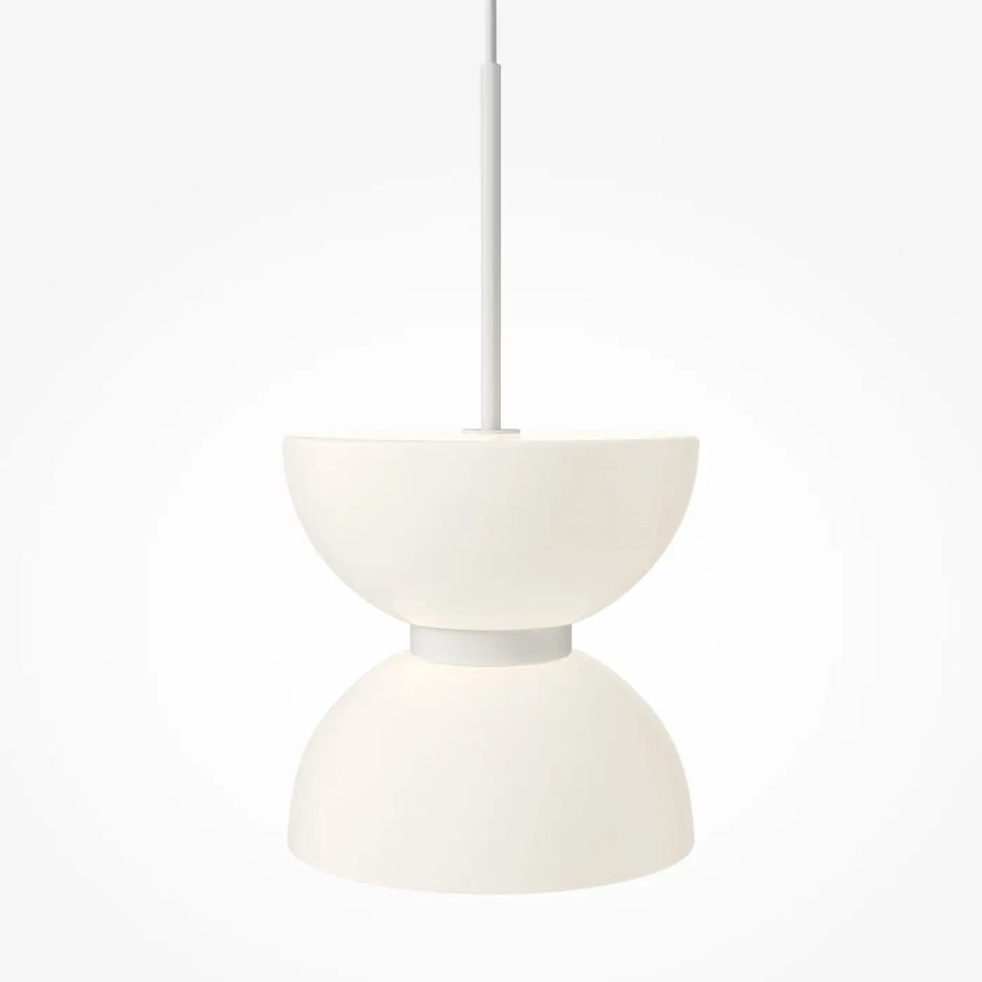 Suspension kyoto minimaliste avec globe opalin blanc mat à deux diffuseurs en forme de coupelles empilées