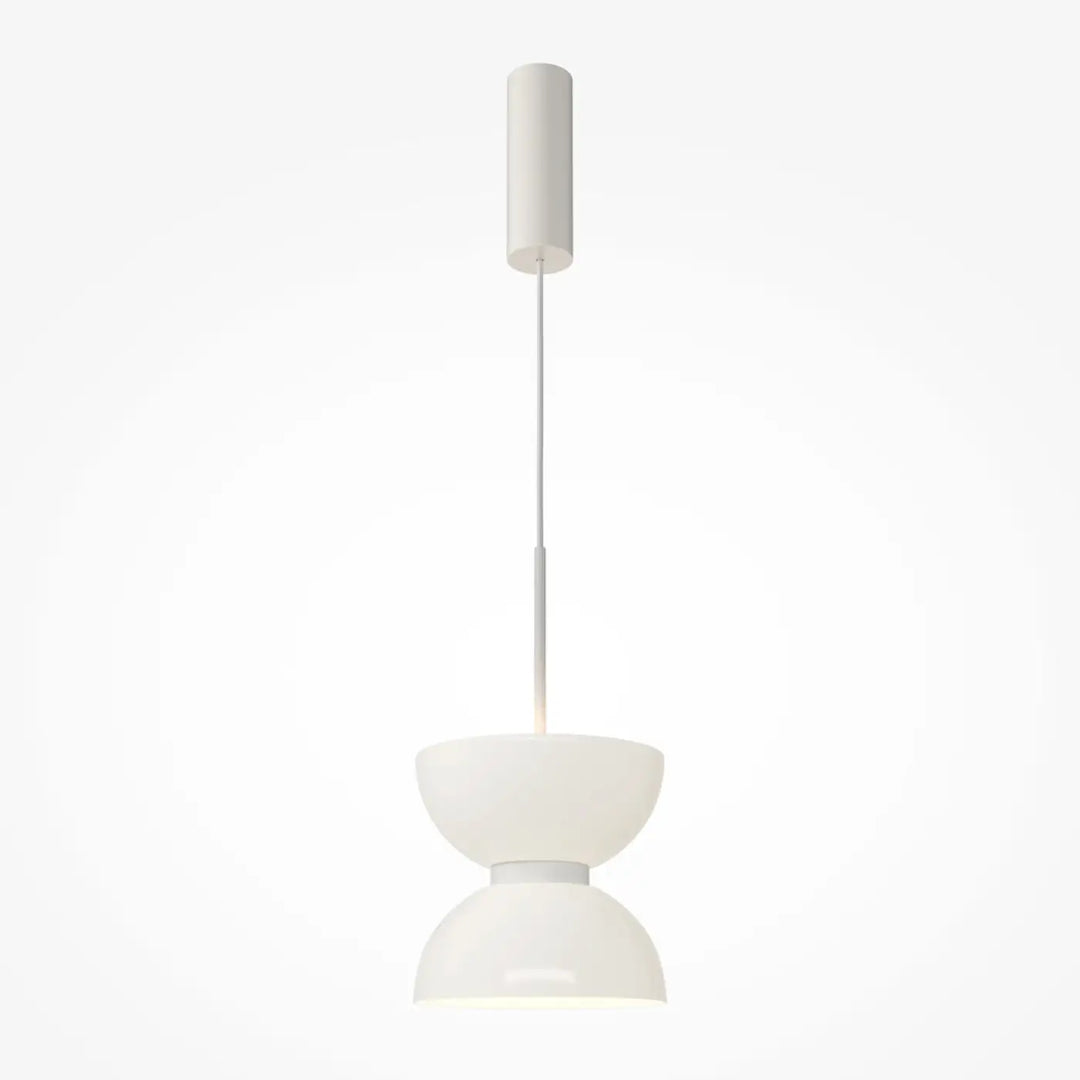 Suspension kyoto en verre opalin blanc avec deux abat-jours empilés en forme de bol et montage cylindrique au plafond