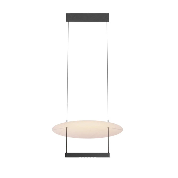 Suspension led noire moderne avec diffuseur circulaire en verre dépoli pour lumière réfléchie dans salle à manger