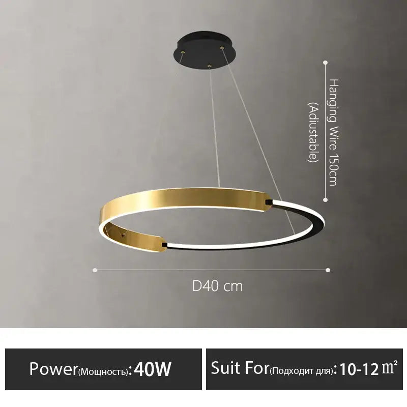 Suspension led anneau dorée design moderne élégante