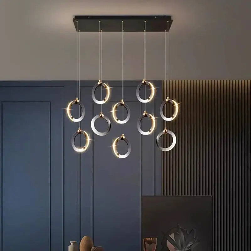 Suspension led anneaux design moderne et élégante noir