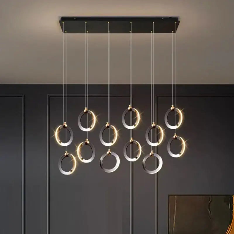 Suspension led anneaux design moderne et élégante noir