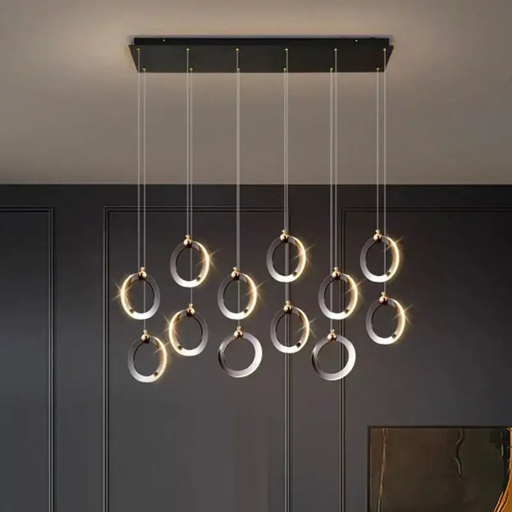 Suspension led anneaux design moderne et élégante noir