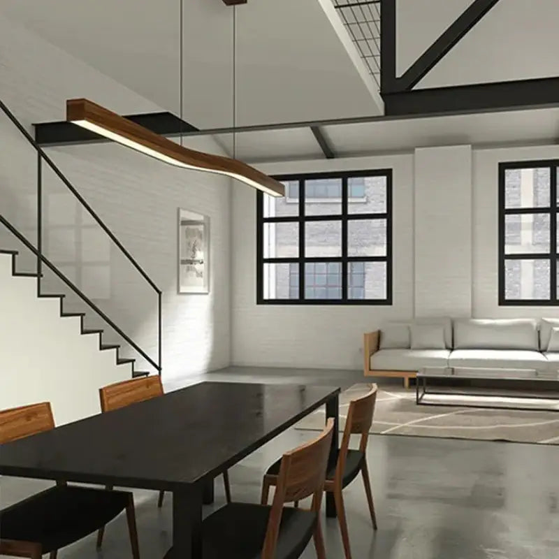 Suspension led design ondulée en bois naturel style minimaliste