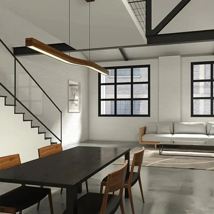 Suspension led design ondulée en bois naturel style minimaliste