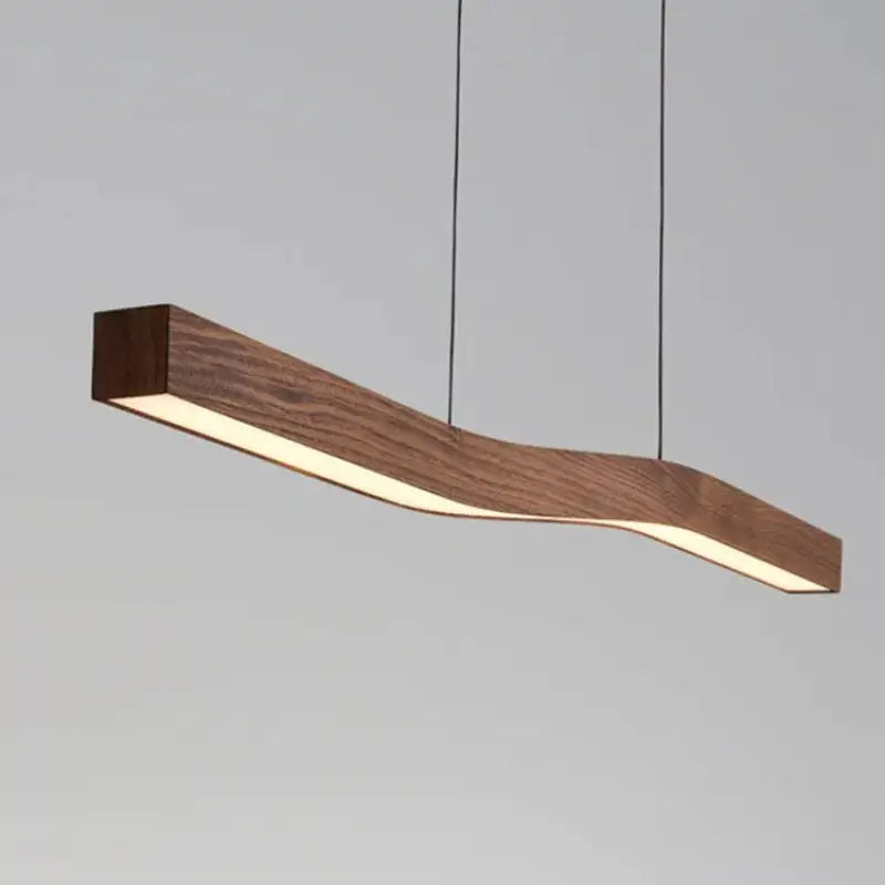Suspension led design ondulée en bois naturel style minimaliste