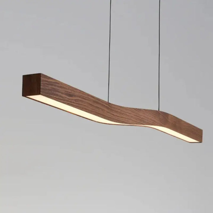 Suspension led design ondulée en bois naturel style minimaliste