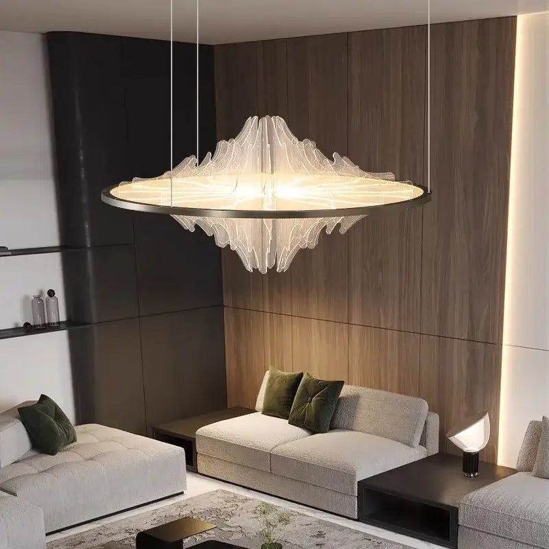 Suspension led design ondulée moderne et élégante blanc doré