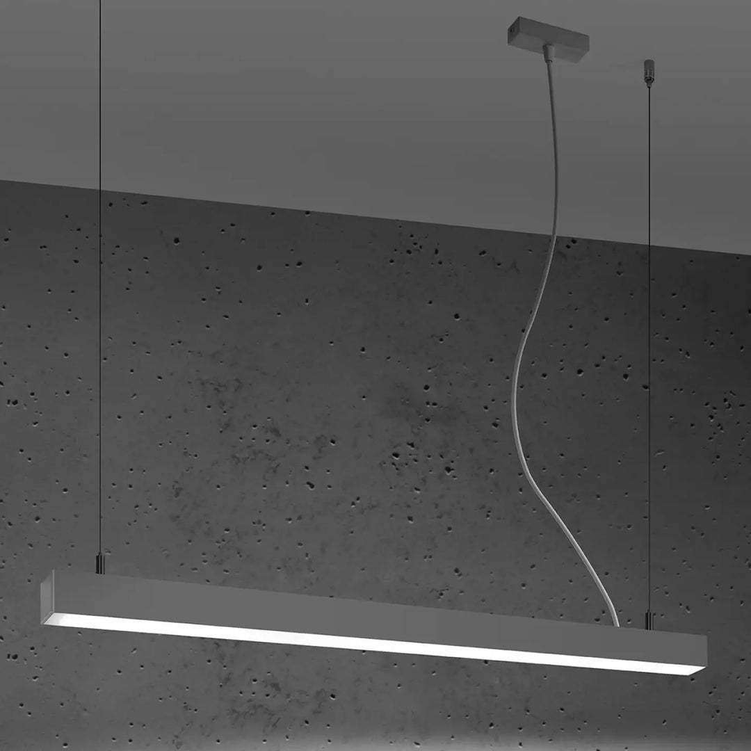 Suspension linéaire PINNE gris allumée, suspendue