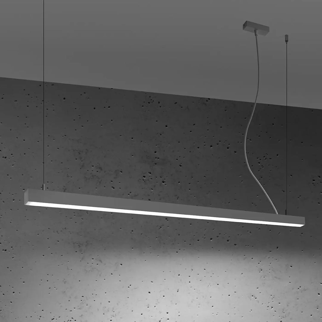 Suspension linéaire PINNE gris allumée, suspendue