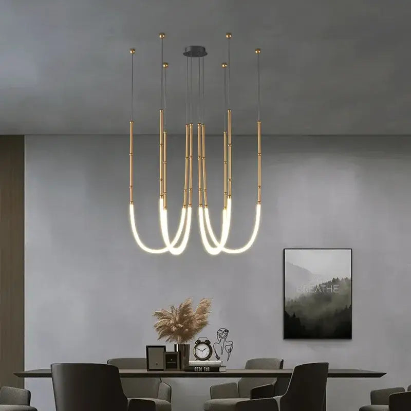 Suspension LED Moderne Dorée En U Pour Salle À Manger Stylé